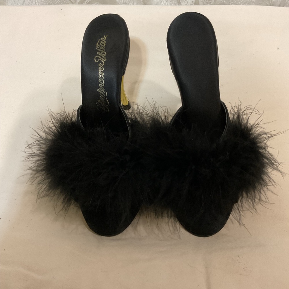 Undercover Wear Black Marabou Feather High Heels Size 6 - Picture 2 of 7